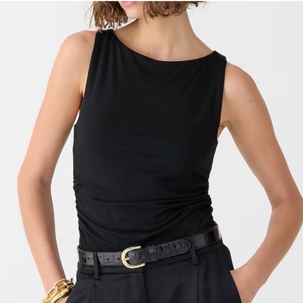 J. CREW FormKnit shell tank top Shirred Sides Black Size Medium NEW